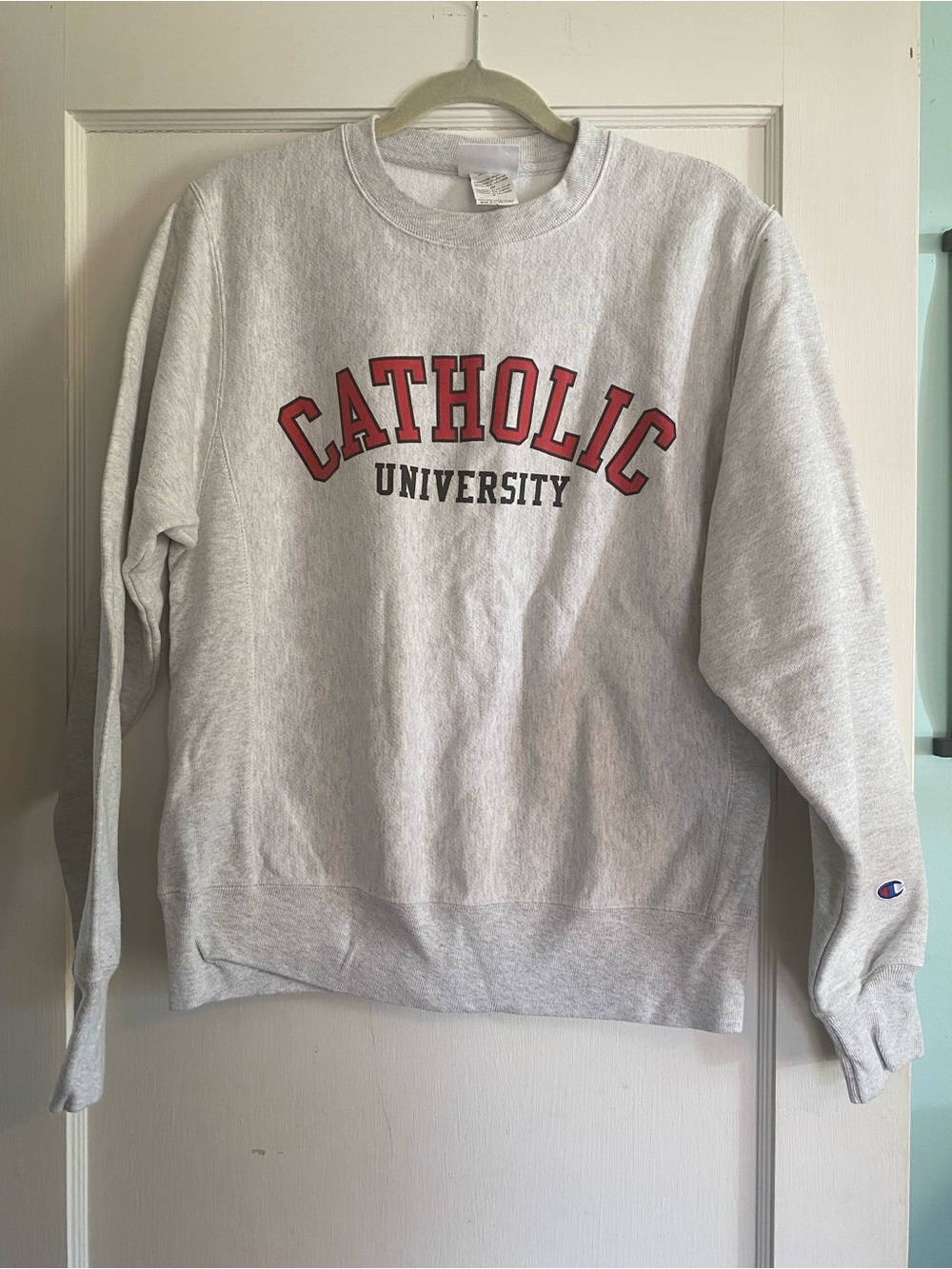 Champion Light Gray Reverse Weave Sweatshirt with Blue Label